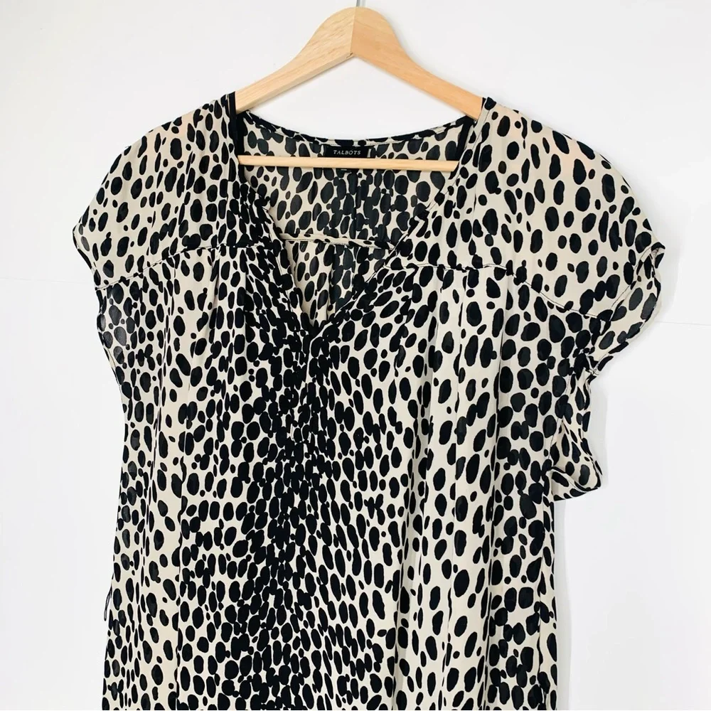 Talbots Leopard Print Chiffon Shift Dress With Black Slip Size 10 Cap Sleeves
